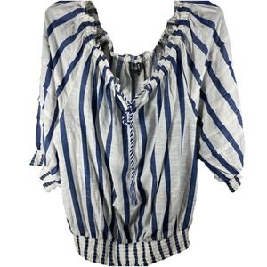 Unique Spectrum Women's 2X White , Blue Striped Short Sleeve Top Elastic‎ Waist